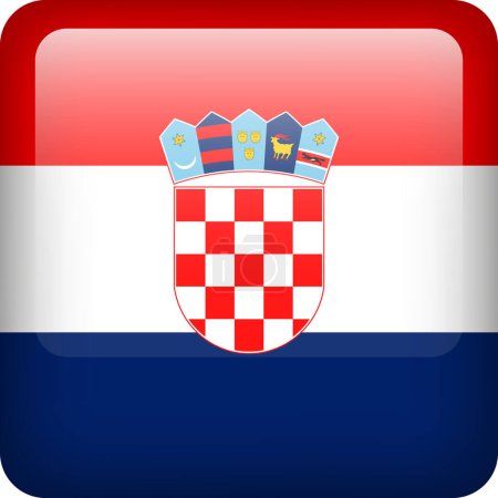 Illustration for 3d vector Croatia flag glossy button. Croatian national emblem. Square icon with flag of Croatia - Royalty Free Image