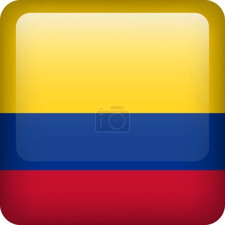 Téléchargez les illustrations : Bouton drapeau Colombie. Emblème carré de Colombie. Drapeau vectoriel colombien, symbole. Couleurs correctement. - en licence libre de droit