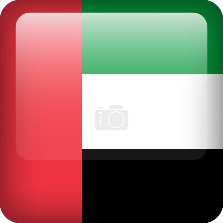 Ilustración de 3d vector Emiratos Árabes Unidos bandera botón brillante. Emblema nacional de los EAU. Icono cuadrado con bandera de Emiratos Árabes. - Imagen libre de derechos