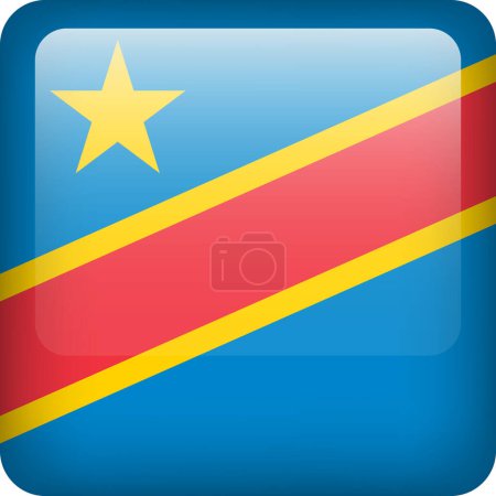 Illustration for 3d vector Democratic Republic of the Congo flag glossy button. Congo national emblem. Square icon of DRC - Royalty Free Image