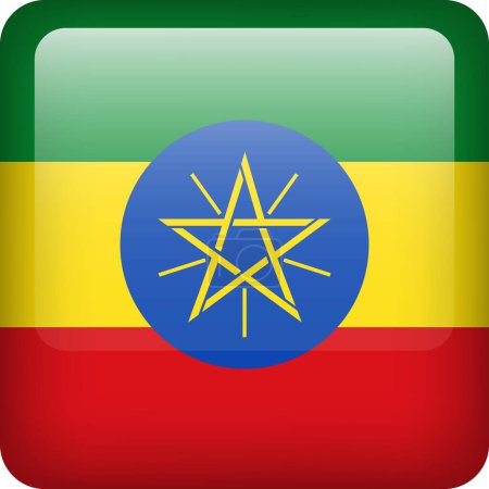 Ilustración de 3d vector Etiopía bandera botón brillante. Emblema nacional etíope. Icono cuadrado con bandera de Etiopía - Imagen libre de derechos