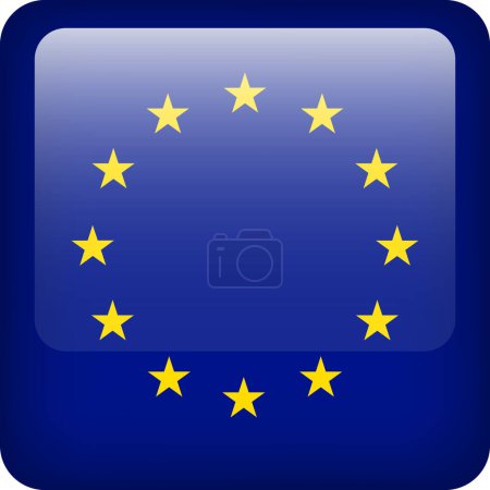 Illustration for European Union flag button. Square emblem of EU. Vector Europa flag, symbol. Colors and proportion correctly. - Royalty Free Image