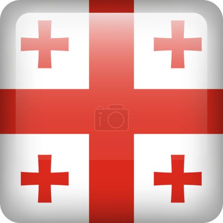 Ilustración de 3d vector Georgia bandera botón brillante. Emblema nacional georgiano. Icono cuadrado con bandera de Georgia. - Imagen libre de derechos