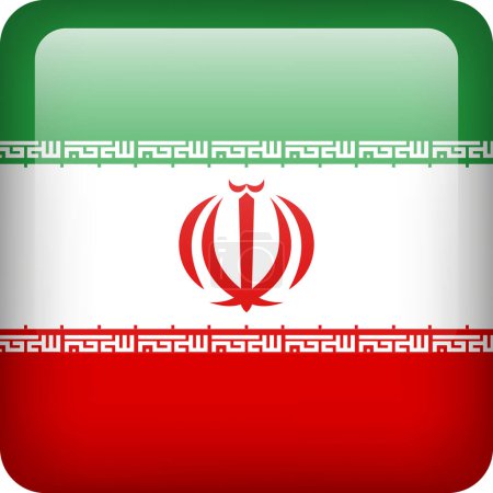 Illustration for 3d vector Iran flag glossy button. Iranian national emblem. Square icon with flag of Iran - Royalty Free Image