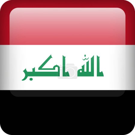 Illustration for 3d vector Iraq flag glossy button. Iraqi national emblem. Square icon with flag of Iraq - Royalty Free Image