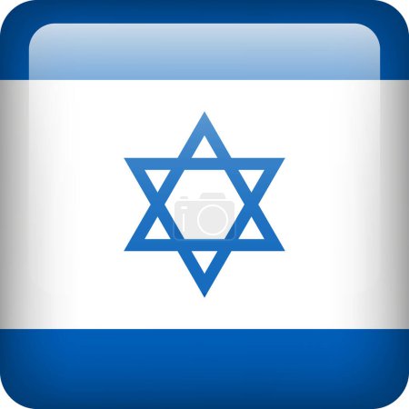 Ilustración de 3d vector Israel bandera botón brillante. Emblema nacional israelí. Icono cuadrado con bandera de Israel - Imagen libre de derechos