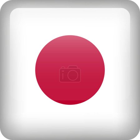 Illustration for Japan flag button. Square emblem of Japan. Vector Japanese flag, symbol. Colors correctly. - Royalty Free Image