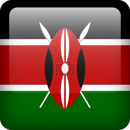 Illustration for 3d vector Kenya flag glossy button. Kenyan national emblem. Square icon with flag of Kenya - Royalty Free Image