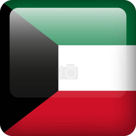 Ilustración de 3d vector Kuwait bandera brillante botón. Símbolo nacional kuwaití. Botón icono cuadrado con bandera de Kuwait. - Imagen libre de derechos