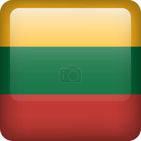 Illustration for Lithuania flag button. Square emblem of Lithuania. Vector Lithuanian flag, symbol. Colors and proportion correctly. - Royalty Free Image