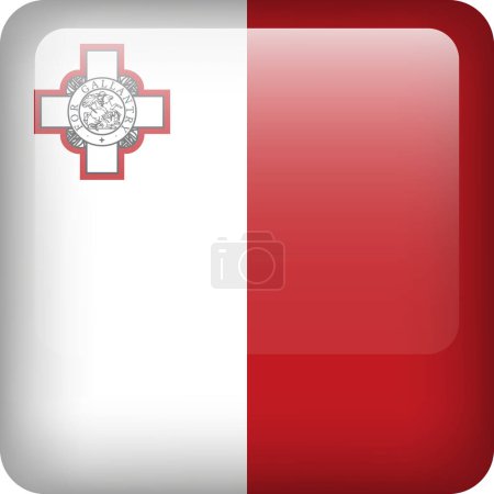 Illustration for 3d vector Malta flag glossy button. Maltese national emblem. Square icon with flag of Malta - Royalty Free Image