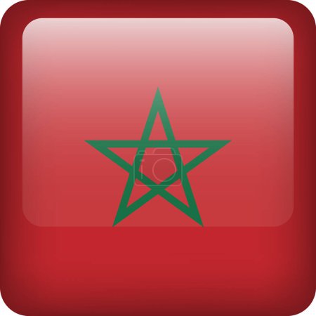 Illustration for 3d vector Morocco flag glossy button. Moroccan national emblem. Square icon with flag of Morocco. - Royalty Free Image
