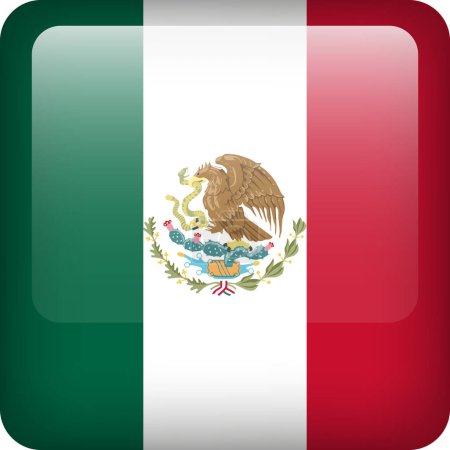 Ilustración de 3d vector México bandera botón brillante. Emblema nacional mexicano. Icono cuadrado con bandera de México. - Imagen libre de derechos