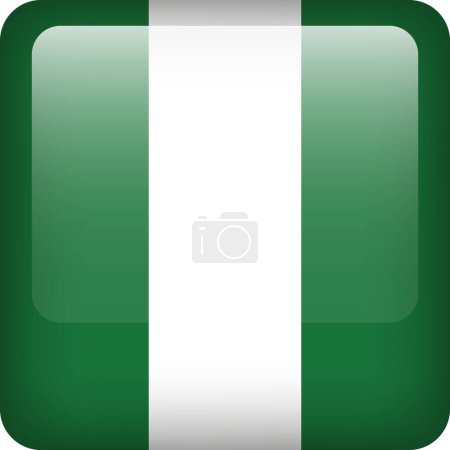 Ilustración de 3d vector Nigeria bandera botón brillante. Símbolo nacional nigeriano. Botón icono cuadrado con bandera de Nigeria. - Imagen libre de derechos