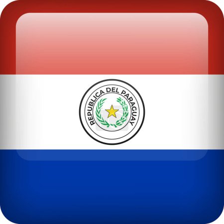 Téléchargez les illustrations : 3d vecteur Paraguay drapeau bouton brillant. Emblème national paraguayen. Icône carrée avec drapeau du Paraguay - en licence libre de droit