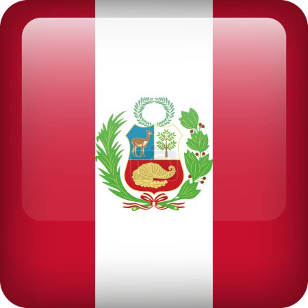 Ilustración de 3d vector Perú bandera brillante botón. Emblema nacional peruano. Icono cuadrado con bandera de Perú - Imagen libre de derechos