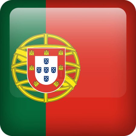 Ilustración de Botón bandera de Portugal. Emblema cuadrado de Portugal. Bandera portuguesa vectorial, símbolo. Colores y proporción correctamente. - Imagen libre de derechos