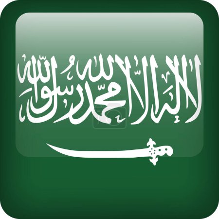 Téléchargez les illustrations : 3d vecteur Arabie Saoudite drapeau bouton brillant. Emblème national saoudien. Icône carrée avec drapeau d'Arabie Saoudite - en licence libre de droit