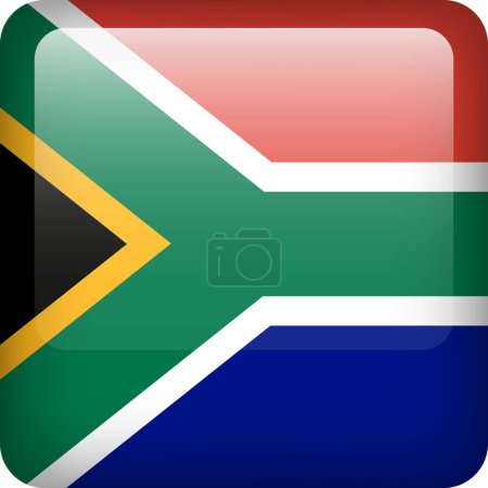 Illustration for 3d vector South Africa flag glossy button. South African national emblem. Square icon with flag of South Africa - Royalty Free Image