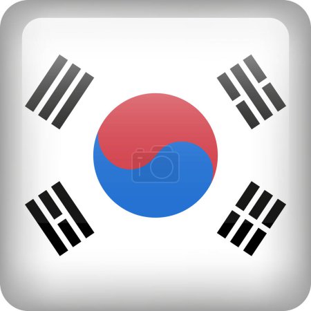 Illustration for South Korea flag button. Square emblem of South Korea. Vector Korean flag, symbol. Colors correctly. - Royalty Free Image