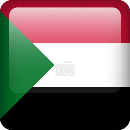 Ilustración de 3d vector Sudán bandera brillante botón. Emblema nacional sudanés. Icono cuadrado con bandera de Sudán - Imagen libre de derechos