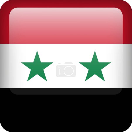 Illustration for 3d vector Syria flag glossy button. Syrian national emblem. Square icon with flag of Syria. - Royalty Free Image