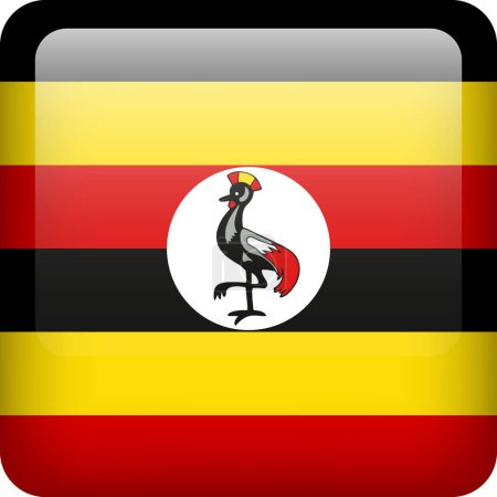 Illustration for 3d vector Uganda flag glossy button. Uganda national emblem. Square icon with flag of Uganda - Royalty Free Image