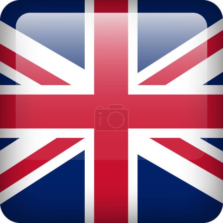 Illustration for United Kingdom flag button. Square emblem of UK. Vector British flag, symbol. Colors and proportion correctly. - Royalty Free Image