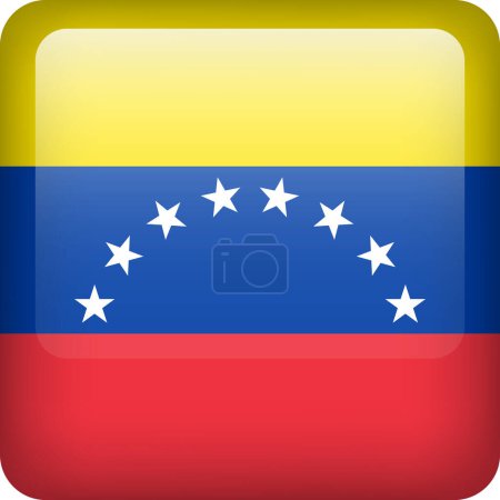 Illustration for 3d vector Venezuela flag glossy button. Venezuelan national emblem. Square icon with flag of Venezuela. - Royalty Free Image
