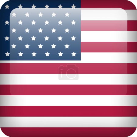 Illustration for USA flag button. Square emblem of United States. Vector american flag, symbol. Colors and proportion correctly. - Royalty Free Image