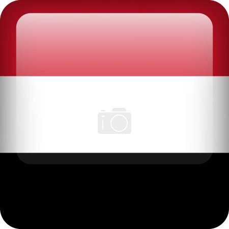Illustration for 3d vector Yemen flag glossy button. Yemeni national emblem. Square icon with flag of Yemen - Royalty Free Image