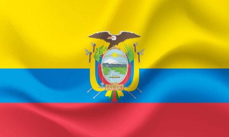 Illustration for Vector Ecuador flag. Waved Flag of Ecuador. Ecuador emblem, icon. - Royalty Free Image