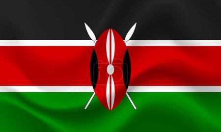 Ilustración de Vector Bandera de Kenia. Bandera ondeada de Kenia. emblema de Kenia, icono. - Imagen libre de derechos