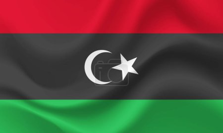 Ilustración de Vector bandera de Libia. Bandera ondeada de Libia. Libia emblema, icono. - Imagen libre de derechos