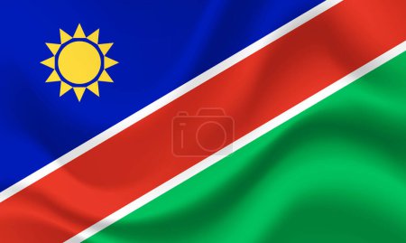 Illustration for Vector Namibia flag. Waved Flag of Namibia. Namibia emblem, icon. - Royalty Free Image