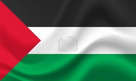 Illustration for Vector Palestine flag. Waved Flag of Palestine. Palestinian emblem, icon. - Royalty Free Image