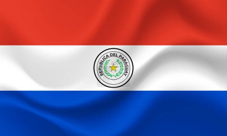 Illustration for Waved Paraguay flag. Vector emblem of Paraguay - Royalty Free Image