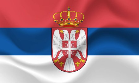 Illustration for Vector Serbia. Waved Flag of Serbia. Serbia emblem, icon. - Royalty Free Image