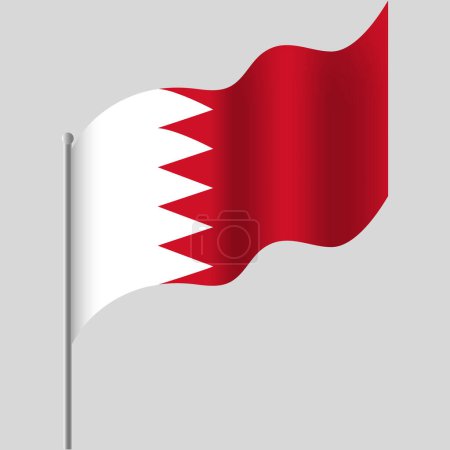 Illustration for Waved Bahrain flag. Bahrain flag on flagpole. Vector emblem of Bahrain - Royalty Free Image