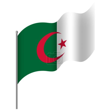 Téléchargez les illustrations : Drapeau d'Algérie agité. Drapeau Algérie sur mât. Emblème vectoriel de l'Algérie - en licence libre de droit