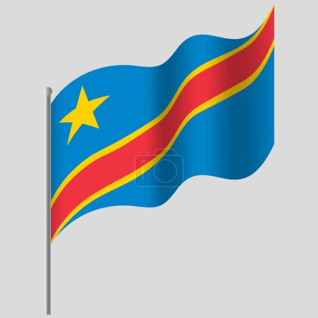 Ilustración de Bandera ondeada de la República del Congo. Bandera del Congo en asta de bandera. emblema vectorial de la República Democrática del Congo - Imagen libre de derechos
