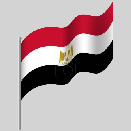 Ilustración de Ondeó la bandera de Egipto. Bandera egipcia en asta de bandera. emblema vectorial de Egipto - Imagen libre de derechos