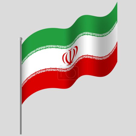 Téléchargez les illustrations : Drapeau iranien agité. Drapeau iranien sur mât. Emblème vectoriel de l'Iran - en licence libre de droit