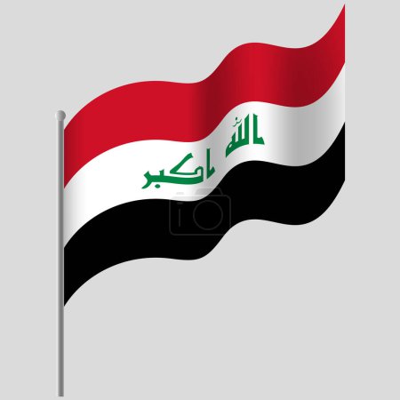 Illustration for Waved Iraq flag. Iraq flag on flagpole. Vector emblem of Iraq - Royalty Free Image