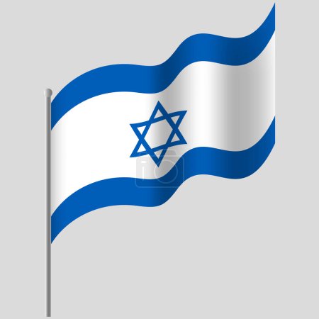Illustration for Waved Israel flag. Israel flag on flagpole. Vector emblem of Israel - Royalty Free Image