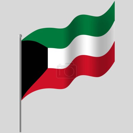 Ilustración de Ondeó la bandera de Kuwait. Bandera de Kuwait en asta de bandera. emblema vectorial de Kuwait - Imagen libre de derechos