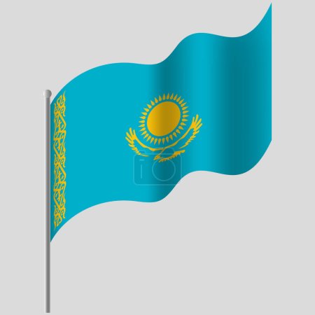 Téléchargez les illustrations : Drapeau du Kazakhstan agité. Drapeau du Kazakhstan sur mât. Emblème vectoriel du Kazakhstan - en licence libre de droit