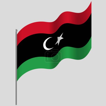 Téléchargez les illustrations : Drapeau de Libye agité. Drapeau libyen sur mât. Emblème vectoriel de la Libye - en licence libre de droit