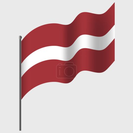 Illustration for Waved Latvia flag. Latvian flag on flagpole. Vector emblem of Latvia - Royalty Free Image
