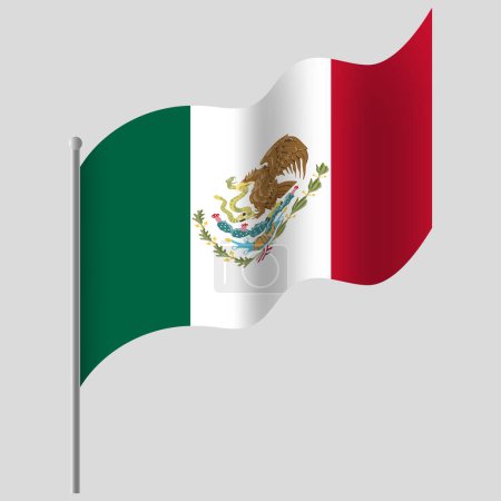 Téléchargez les illustrations : Drapeau du Mexique. Drapeau mexicain sur mât. Emblème vectoriel du Mexique - en licence libre de droit